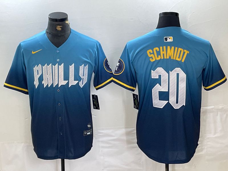 Men Philadelphia Phillies #20 Schmidt Blue City Edition Nike 2024 MLB Jersey style 1